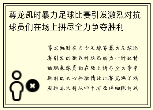 尊龙凯时暴力足球比赛引发激烈对抗球员们在场上拼尽全力争夺胜利