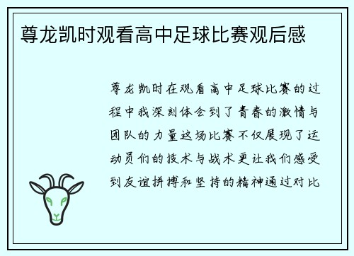 尊龙凯时观看高中足球比赛观后感